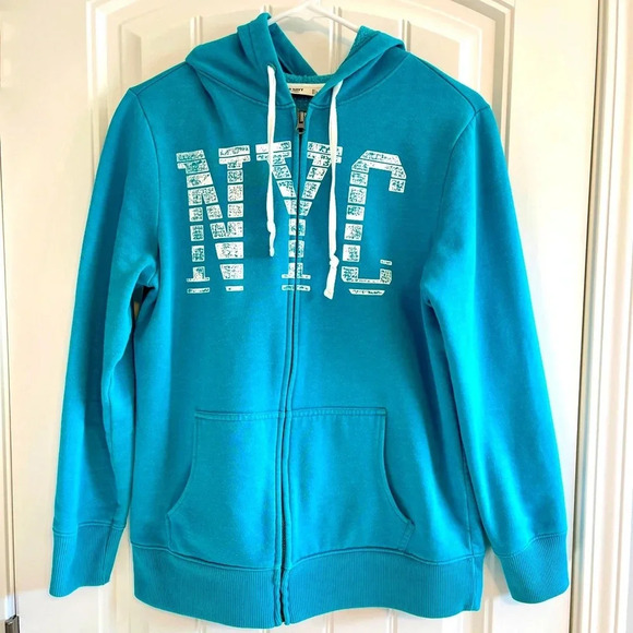 Old Navy Teal NYC Zipup Hoodie Women’s Size Large - Picture 1 of 6
